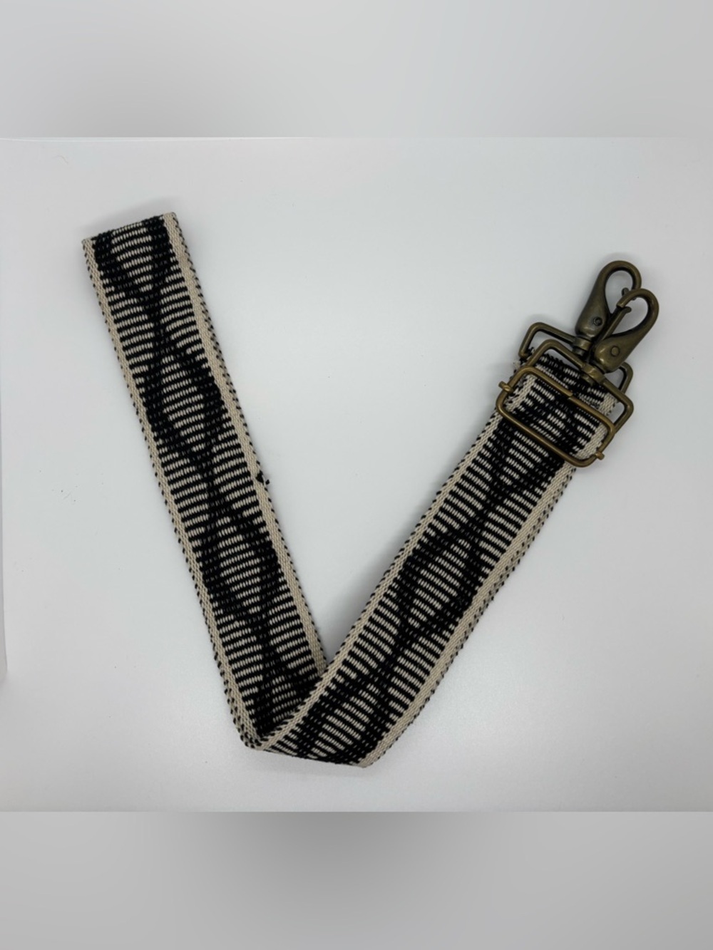 Boho Fair Trade Artisan Trades of Hope Black & Cream Woven Adjustable Bag Strap - Picture 2 of 2